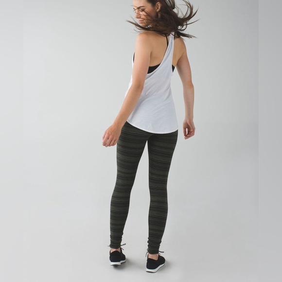 Lululemon Wunder Under Pant III Cyber Stripe Gator Green Black size 6 - Picture 2 of 9